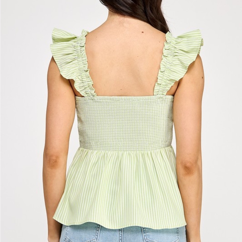 #046 green Striped Ruffle Top - Picture 2 of 2